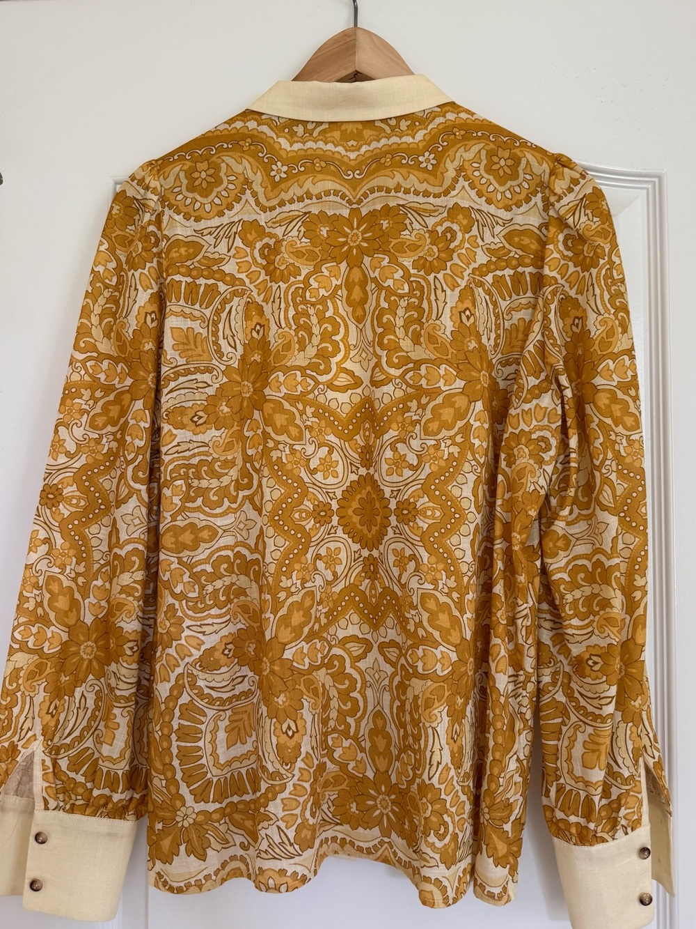 Sezane Mustard and Cream Paisley Button-Front Blouse - Picture 2 of 4